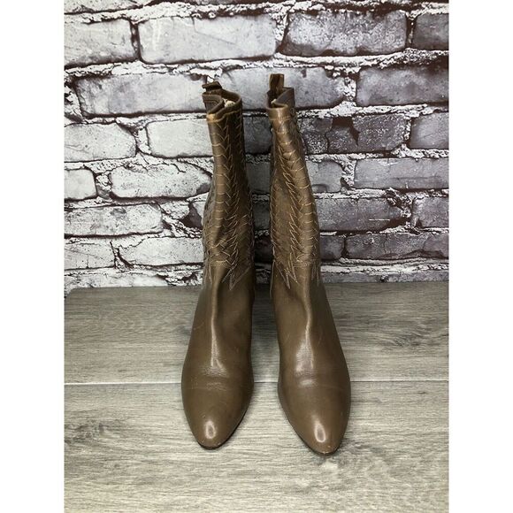 Frye Vintage Taupe Leather Woven Weaves Heel Western Boots Women Sz 35.5EU/5M US - Picture 15 of 16